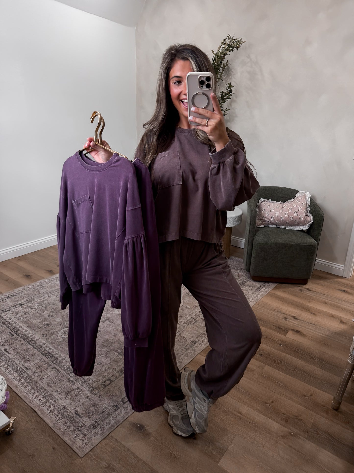 Hayden Mineral Washed Jogger Set - dark cherry