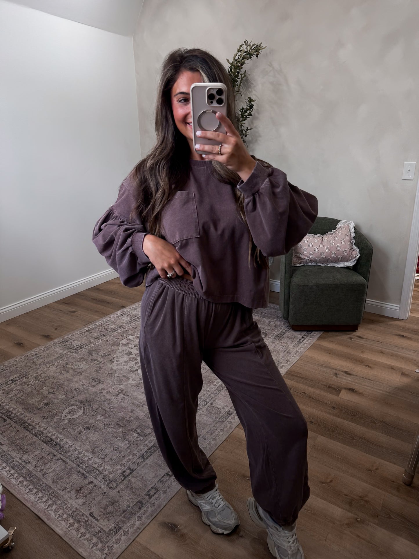 Hayden Mineral Washed Cotton Jogger Set - dark brown