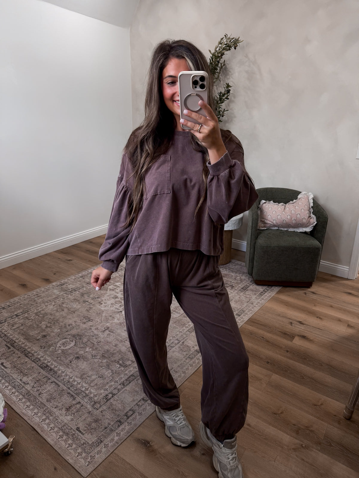Hayden Mineral Washed Cotton Jogger Set - dark brown