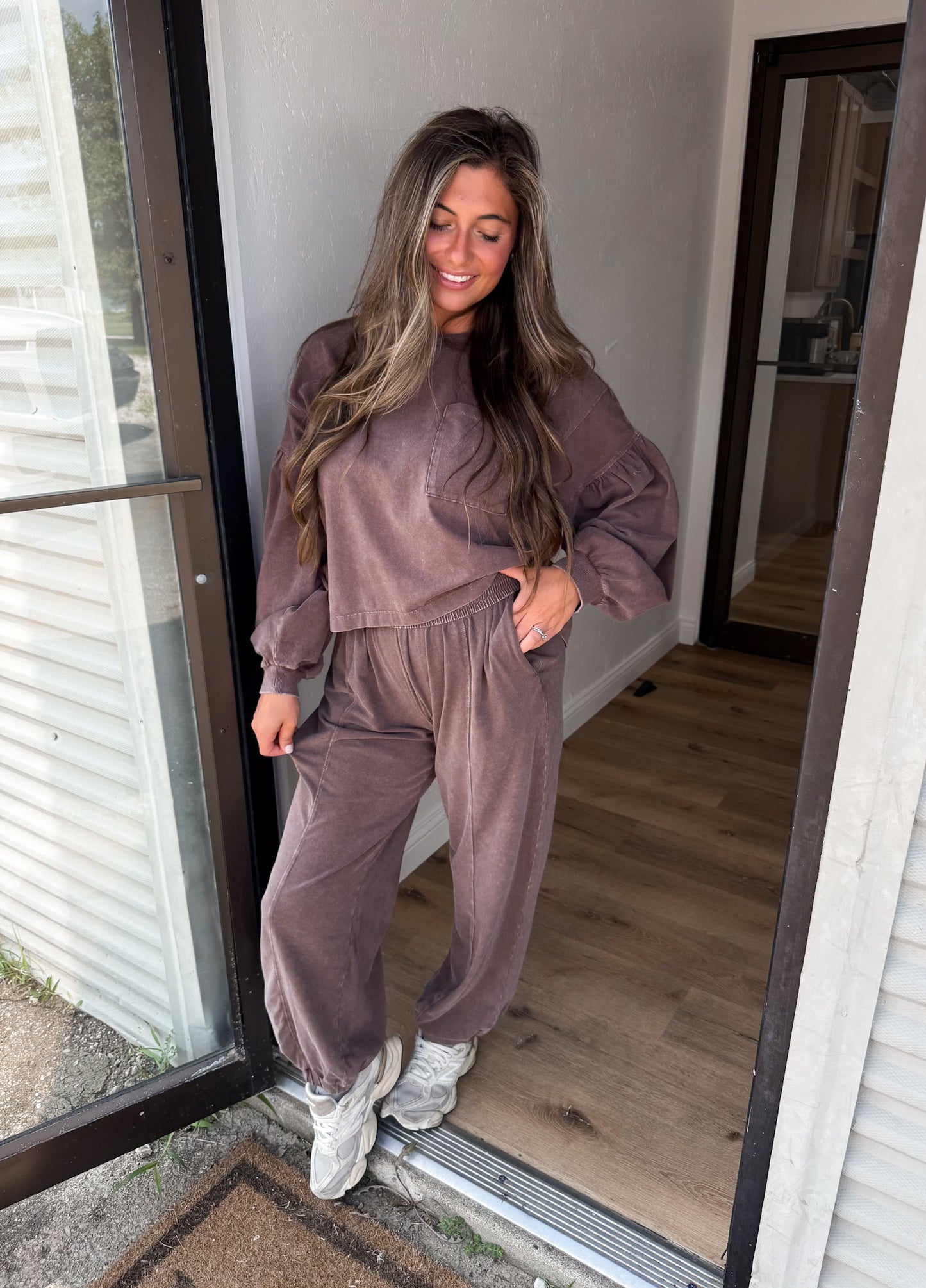 Hayden Mineral Washed Cotton Jogger Set - dark brown