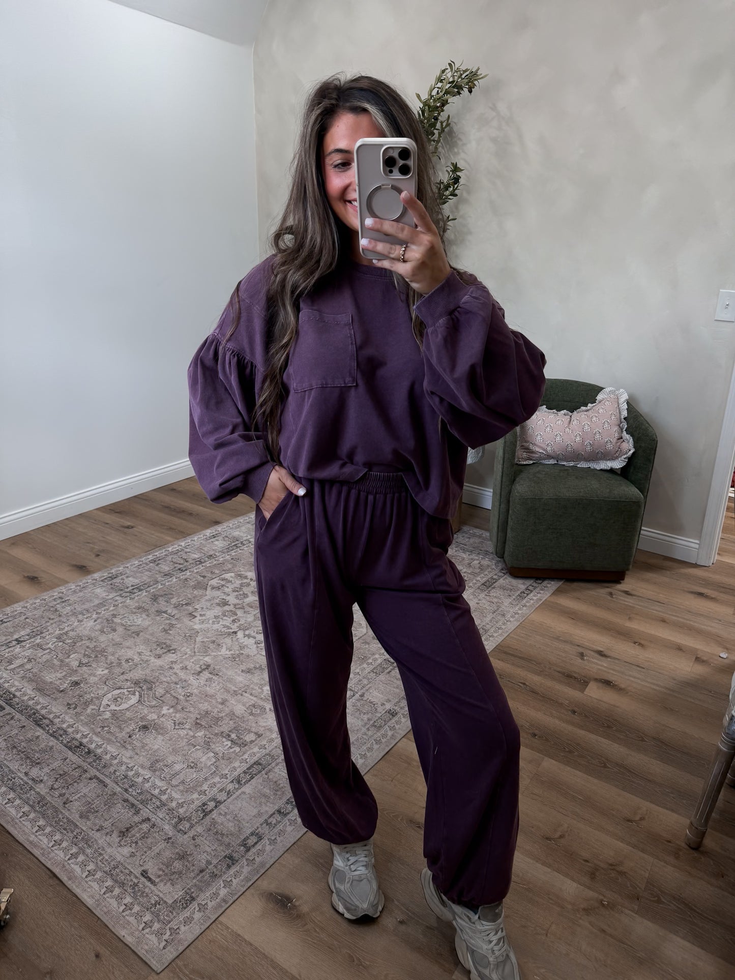 Hayden Mineral Washed Jogger Set - dark cherry
