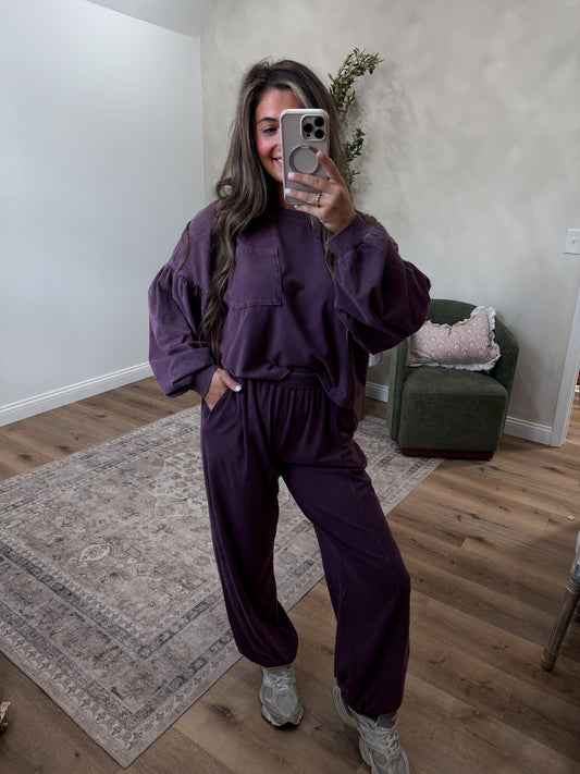 Hayden Mineral Washed Jogger Set - dark cherry
