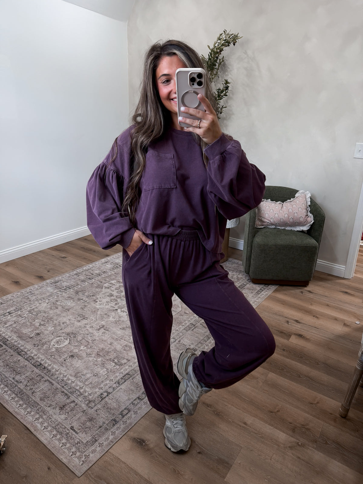 Hayden Mineral Washed Jogger Set - dark cherry