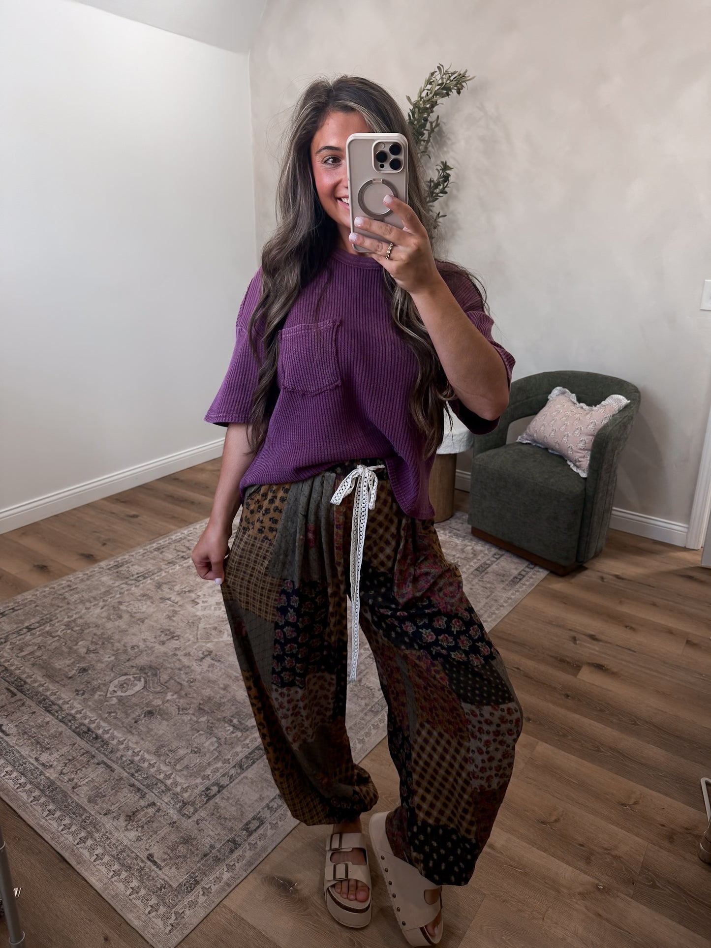 Indie Bloom Patched Barrel Joggers - multi colored