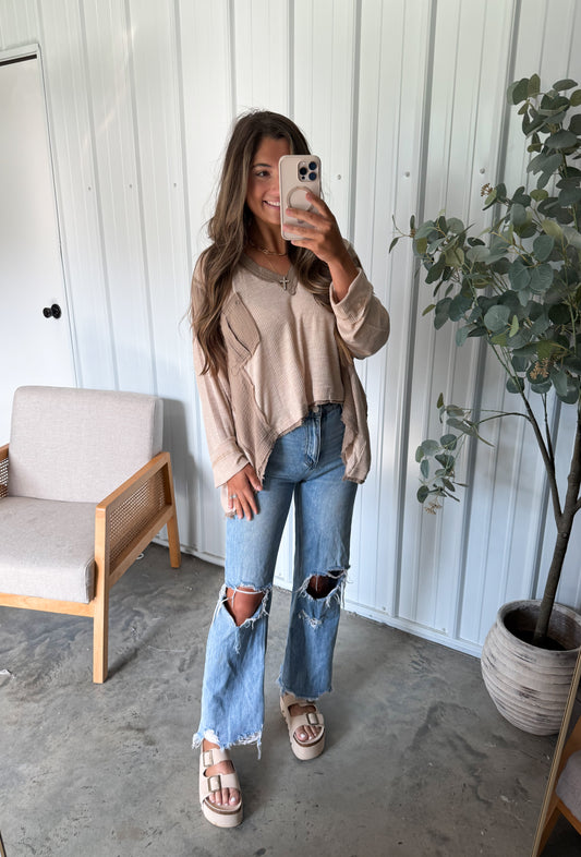 Mocha Mixed Media Pullover