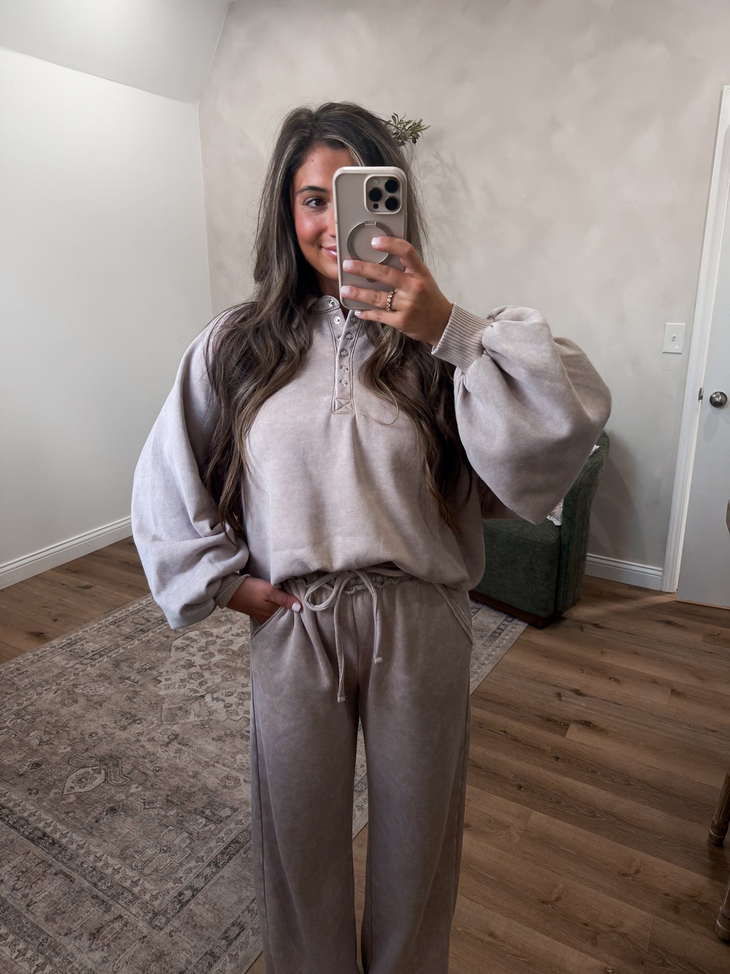 Megan Button Up Pullover -ash mocha