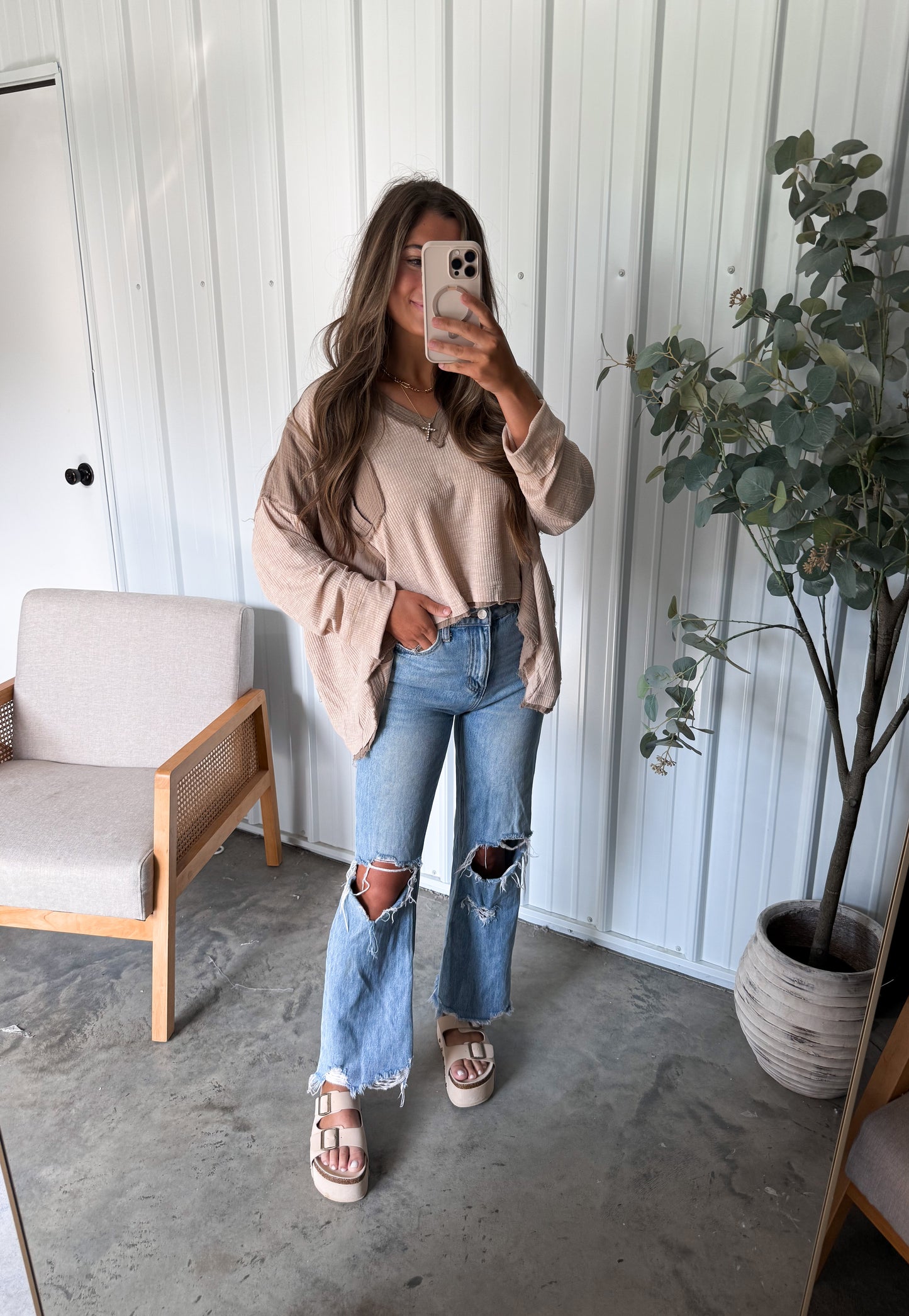 Mocha Mixed Media Pullover