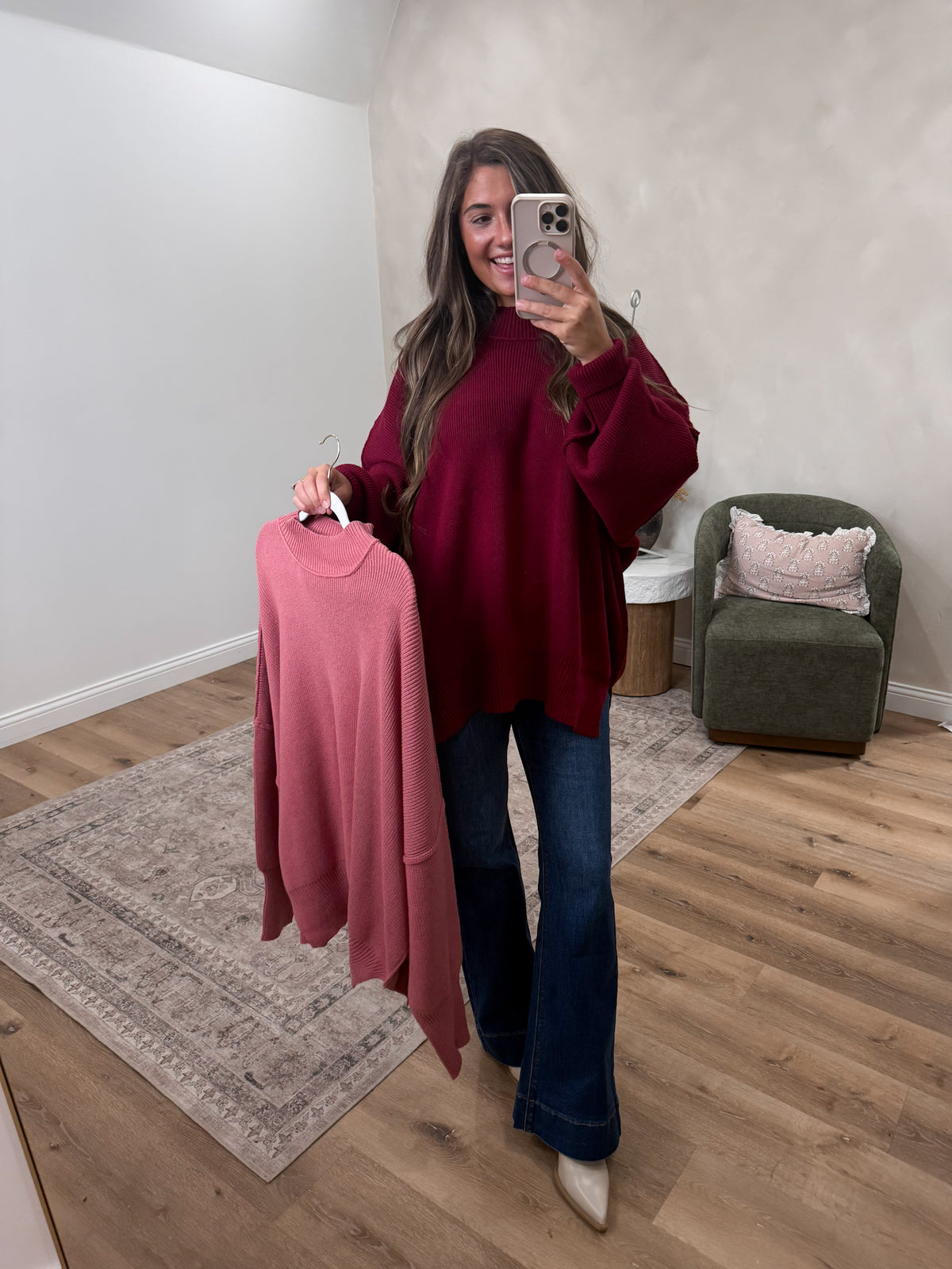 Dallas Side Slit Oversized Sweater - dark burgundy