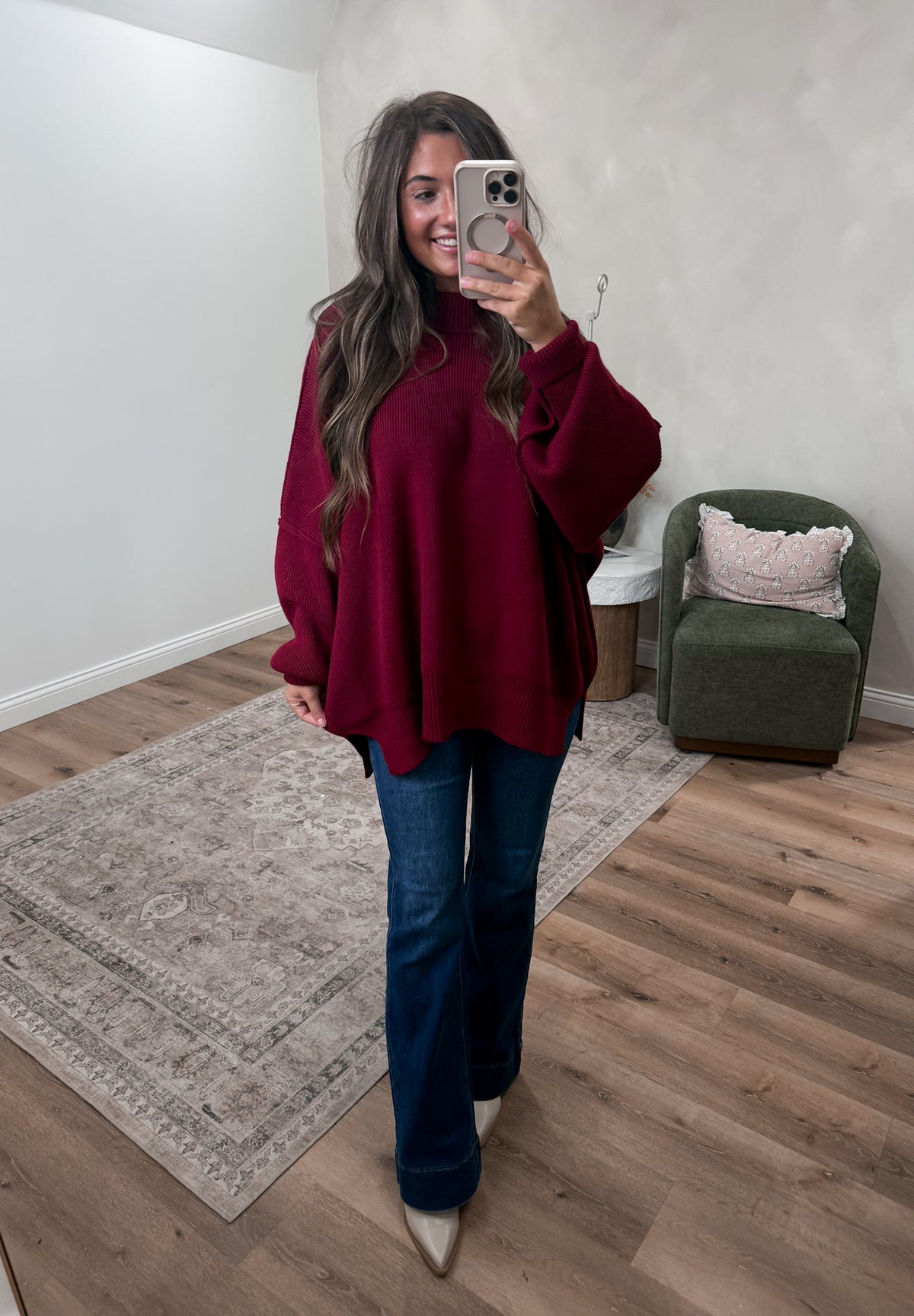 Dallas Side Slit Oversized Sweater - dark burgundy