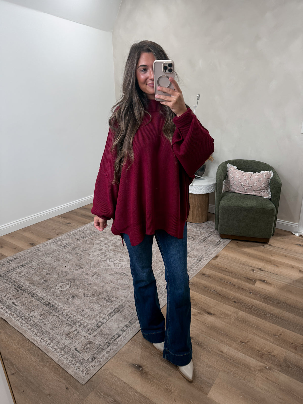 Dallas Side Slit Oversized Sweater - dark burgundy