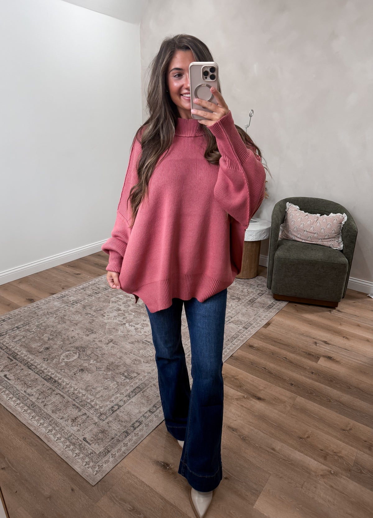 Dallas Side Slit Oversized Sweater - winter rose