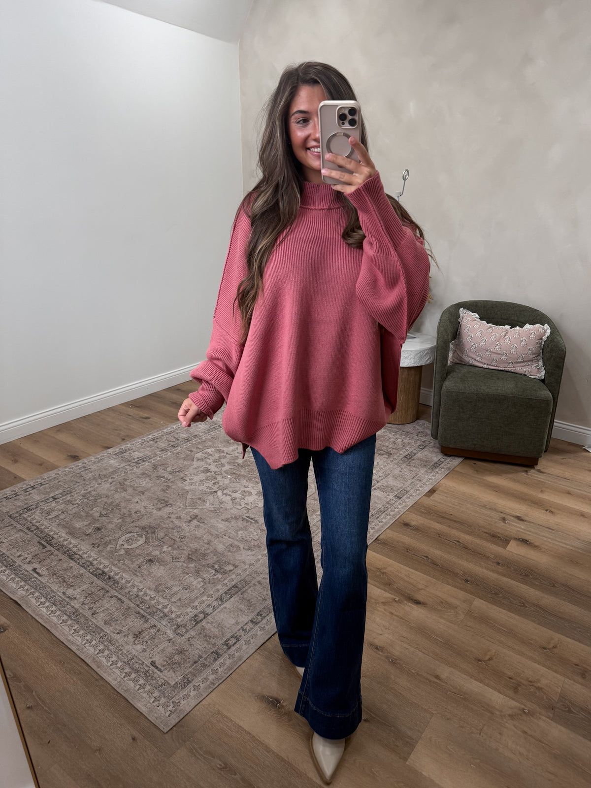 Dallas Side Slit Oversized Sweater - winter rose