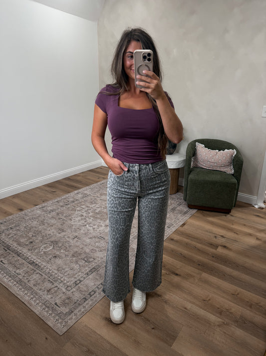 Jaylen High Rise Leopard Cropped Jeans - grey