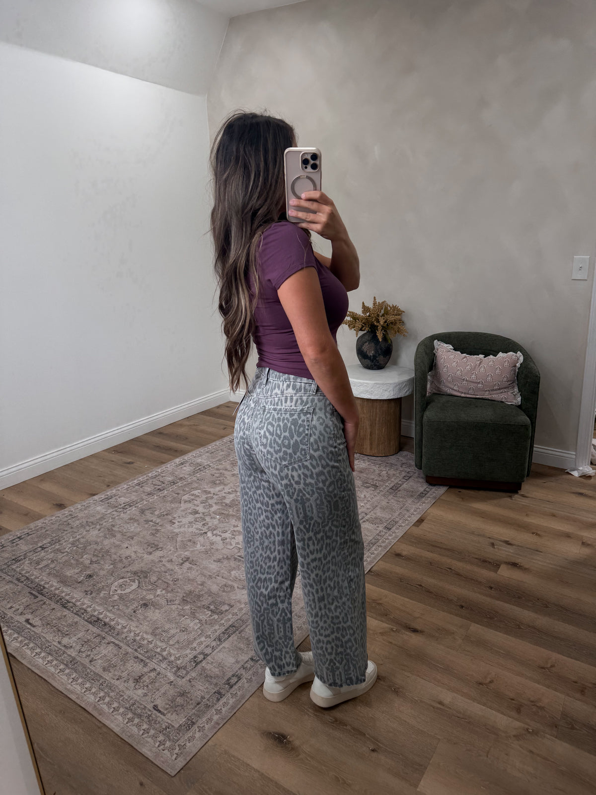 Jaylen High Rise Leopard Cropped Jeans - grey