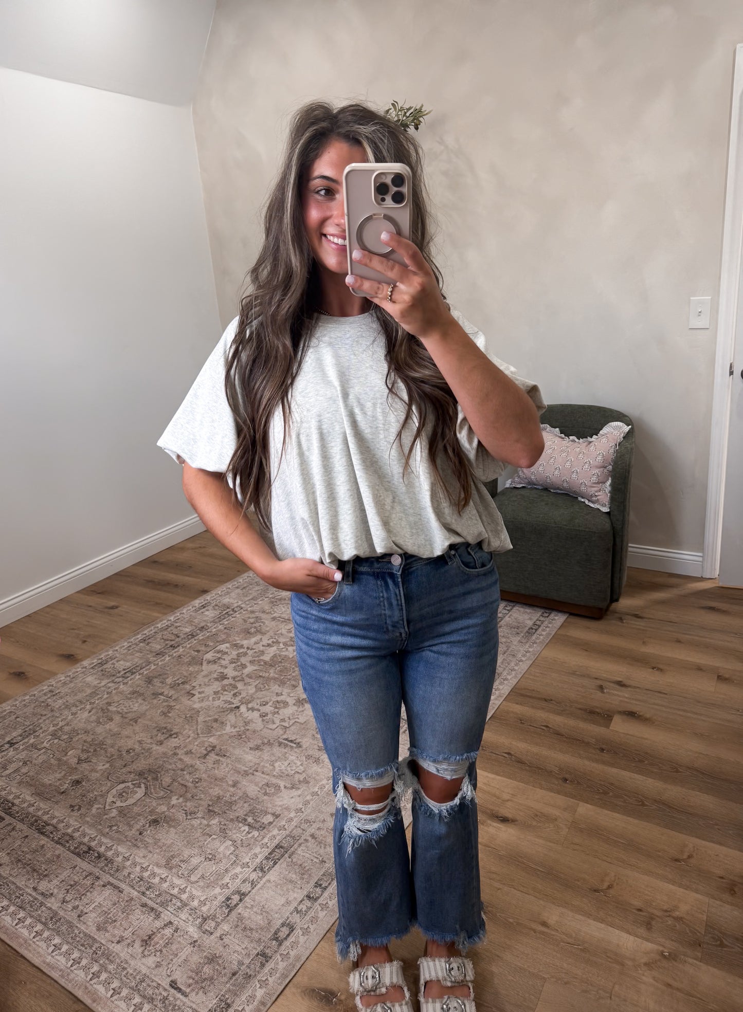 Rosie Bubble Knit Top - ivory fog