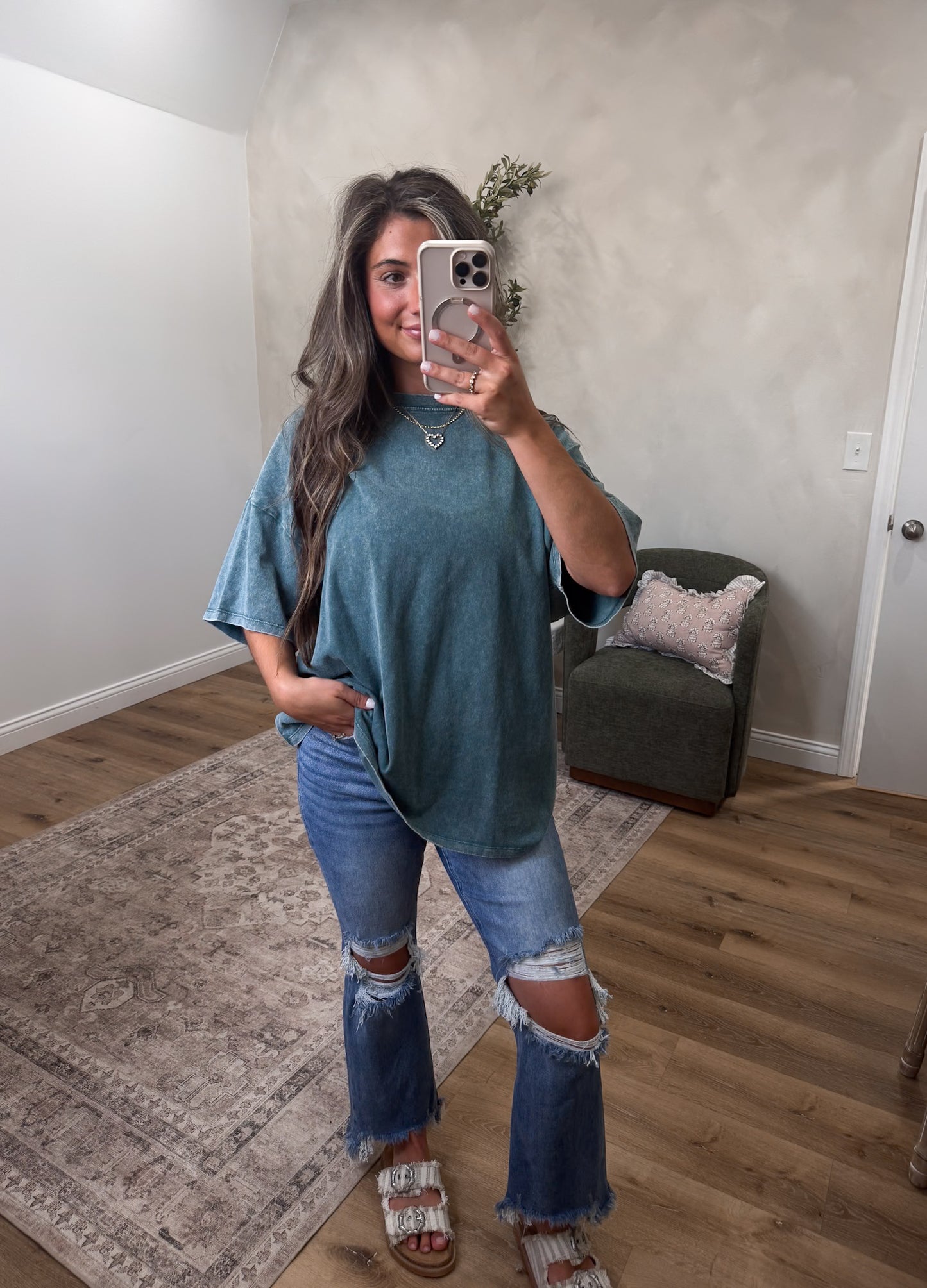 Vintage Oversized Washed Tee - dark teal