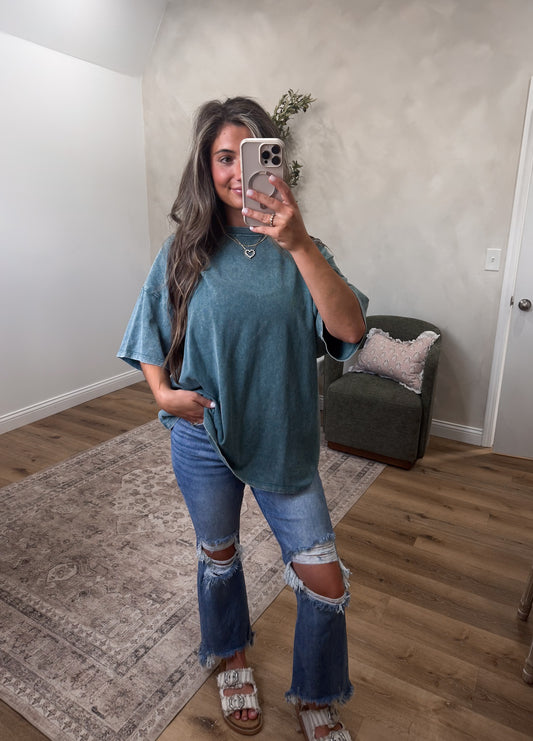 Vintage Oversized Washed Tee - dark teal