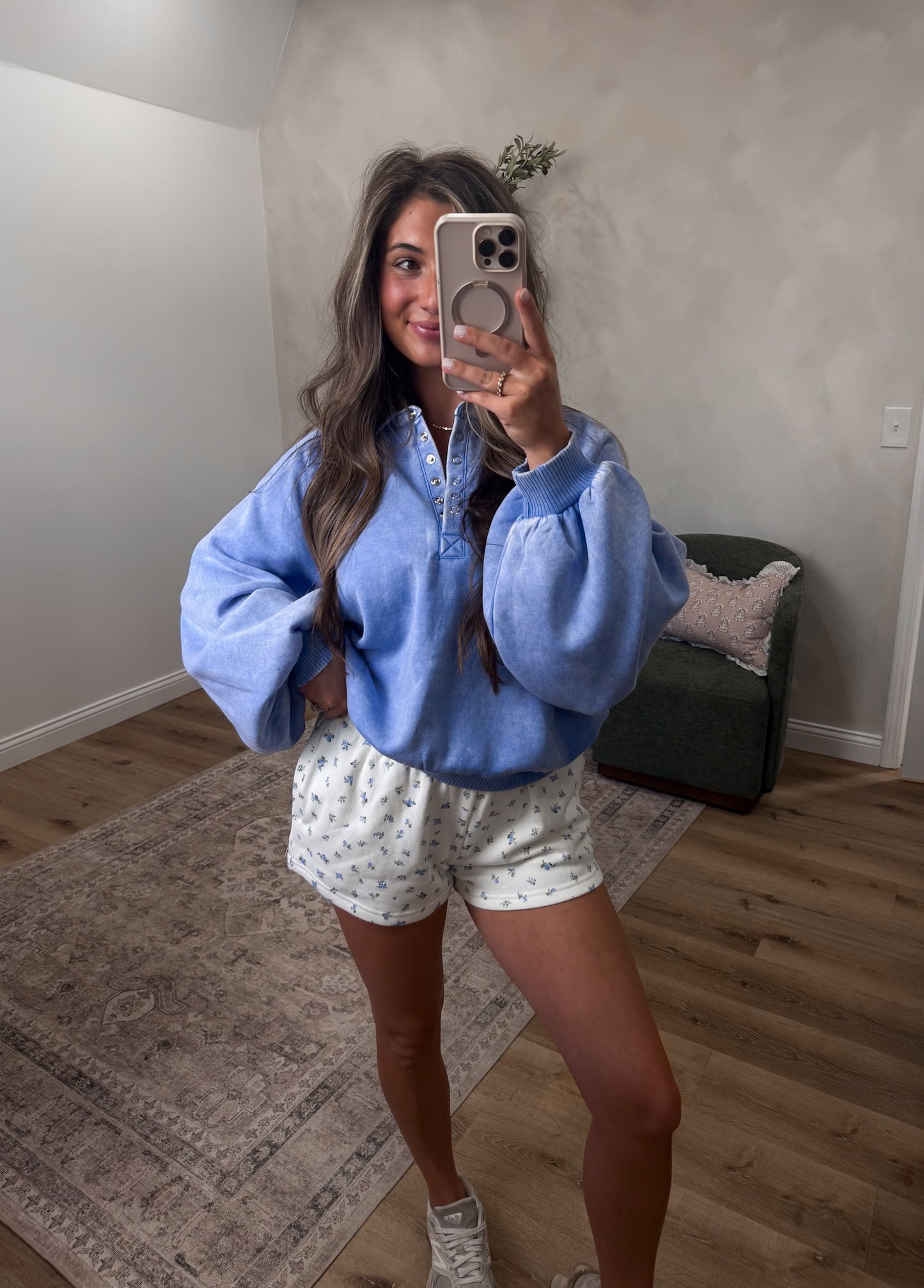 Megan Button Up Pullover - cornflower