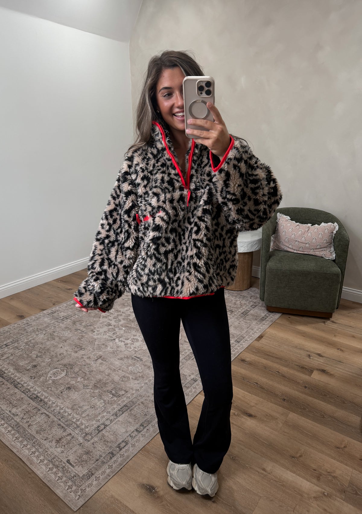 Luxe Leopard Half Zip Sherpa Pullover