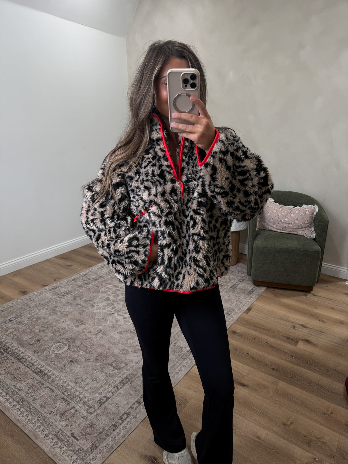 Luxe Leopard Half Zip Sherpa Pullover