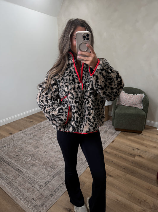 Luxe Leopard Half Zip Sherpa Pullover