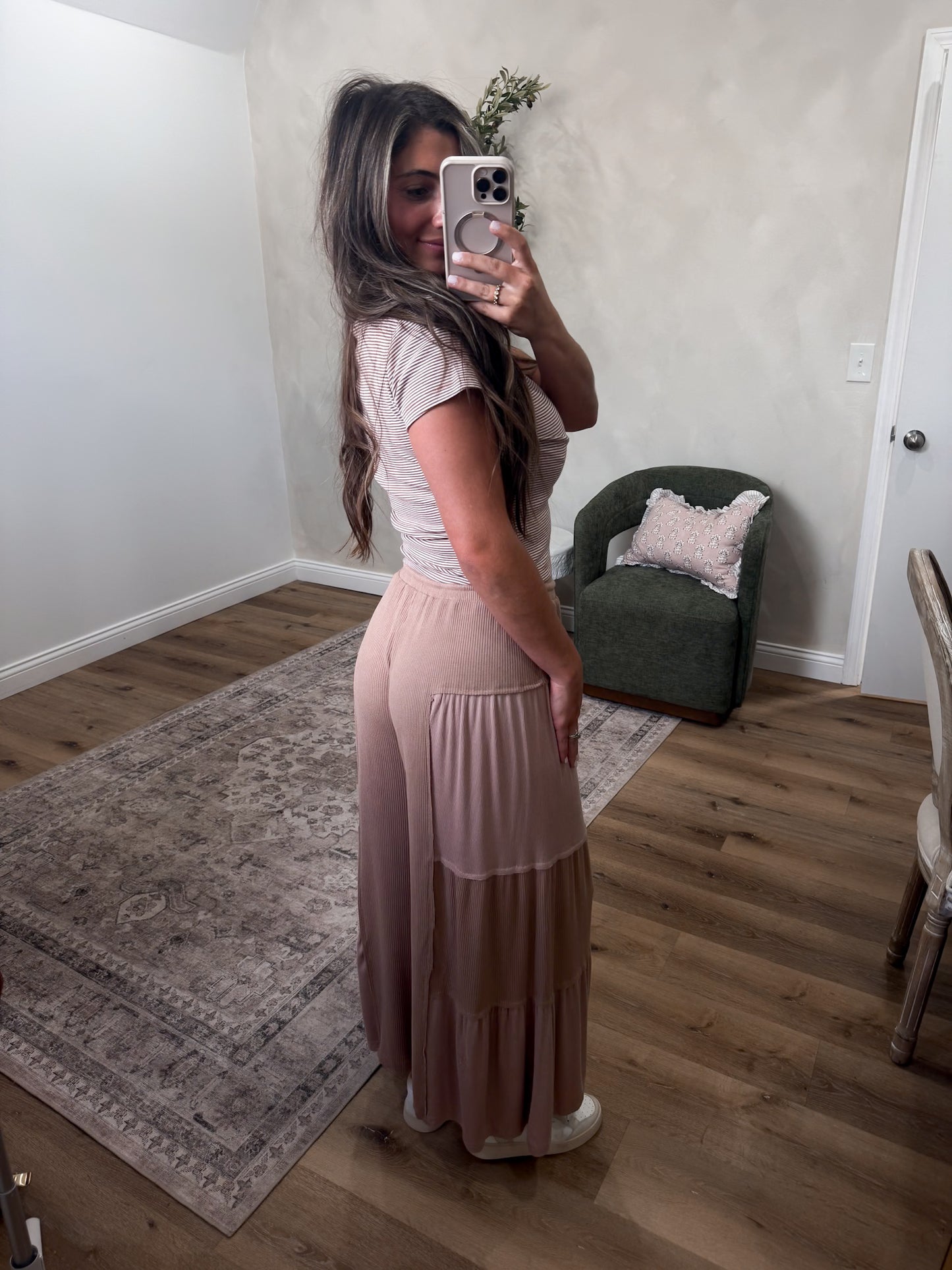 Relaxed Rhythm Ribbed Wide Leg Pants - milk chocolate