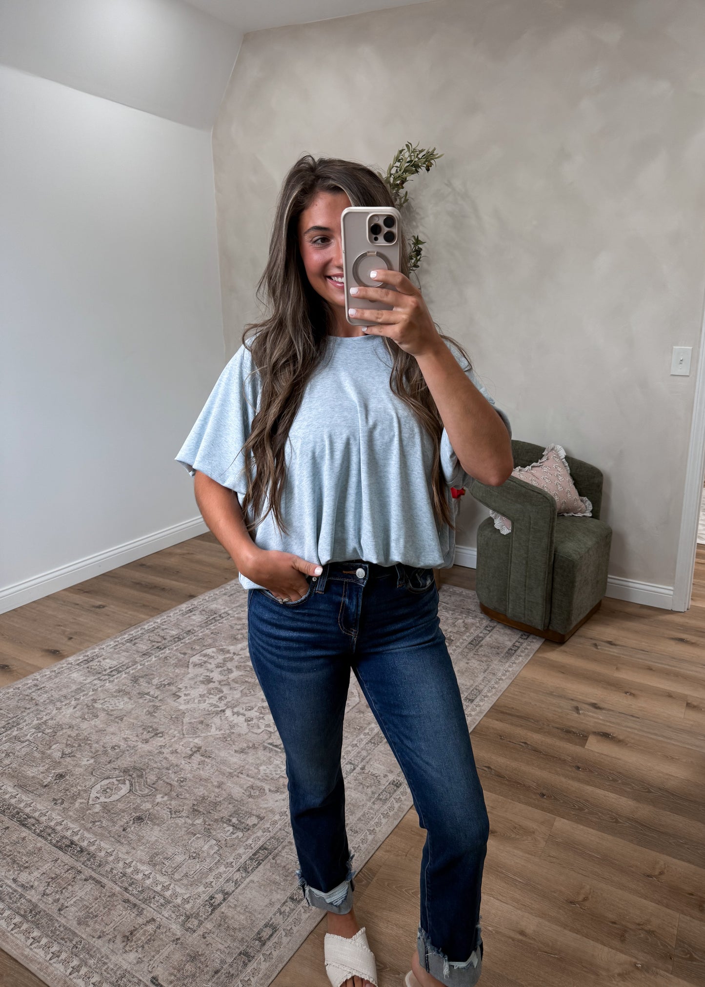 Rosie Bubble Knit Top - soft blue