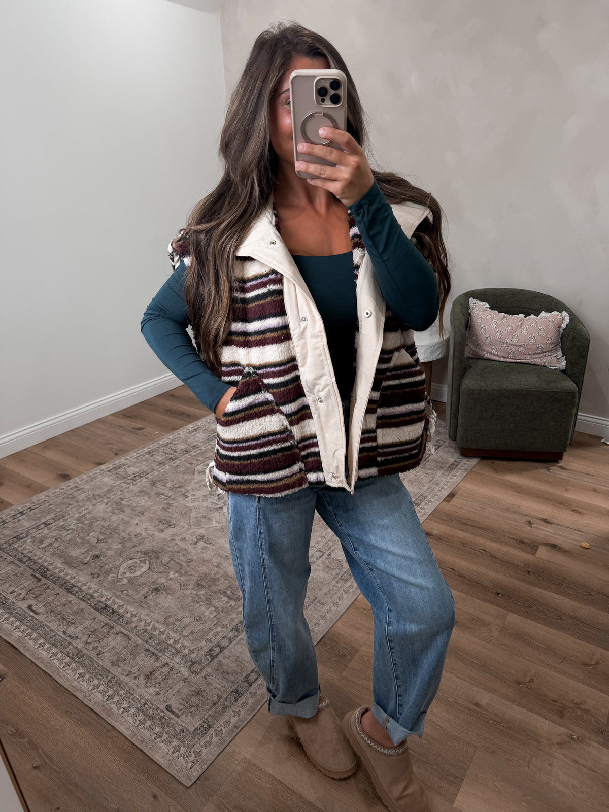Next Destination Striped Oversized Vest - multi