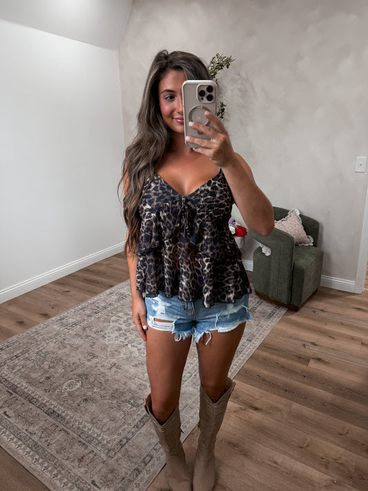 Rebel Romance Ruffled Cami Tank - leopard