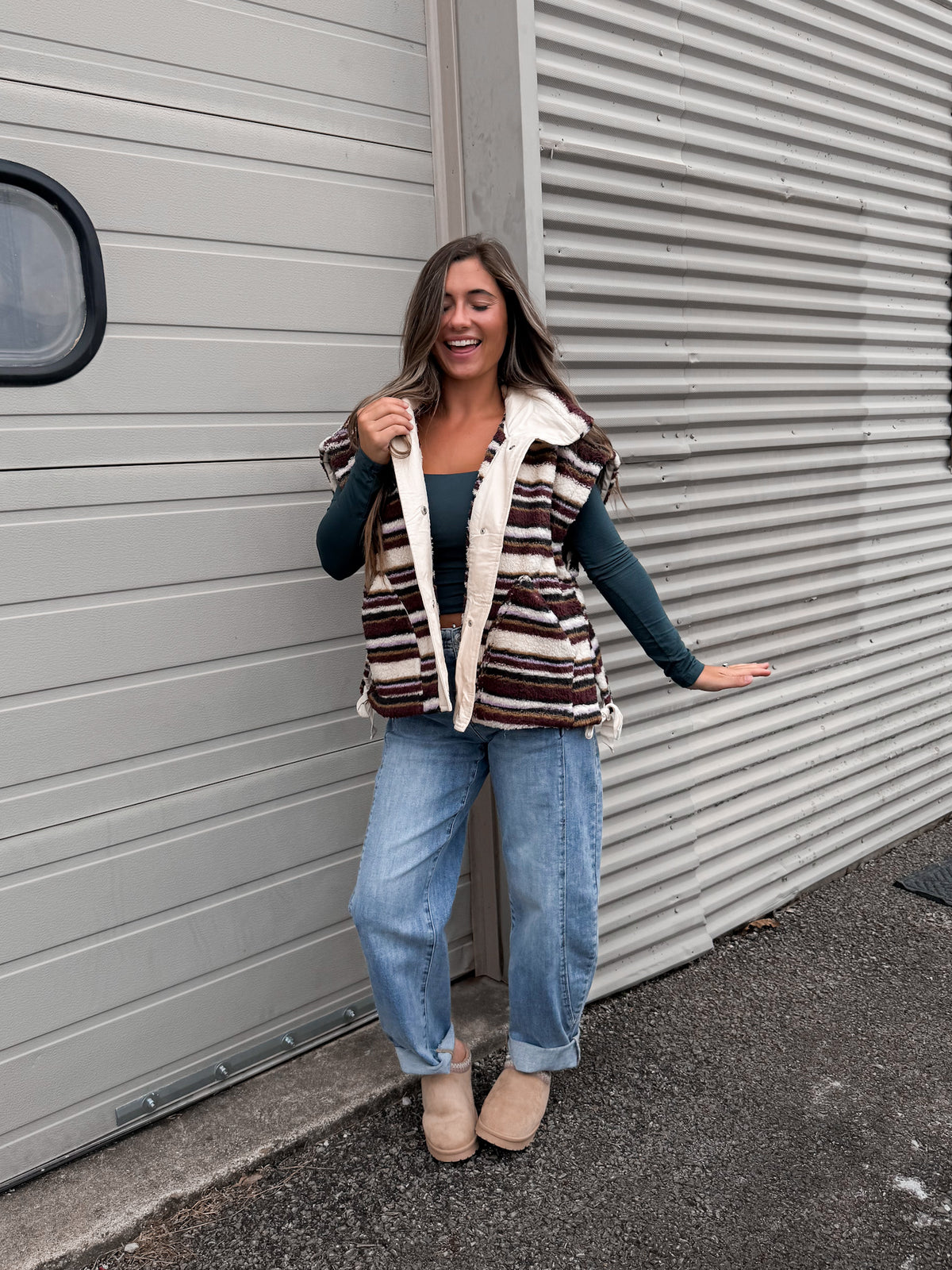 Next Destination Striped Oversized Vest - multi