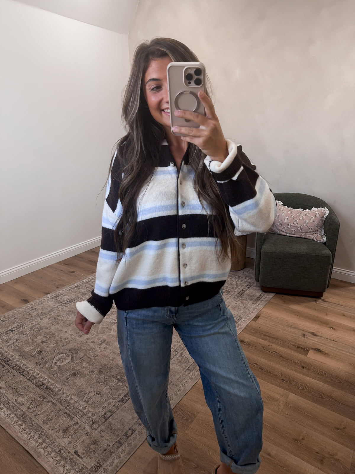 Marshside Cardigan - Brown Stripe