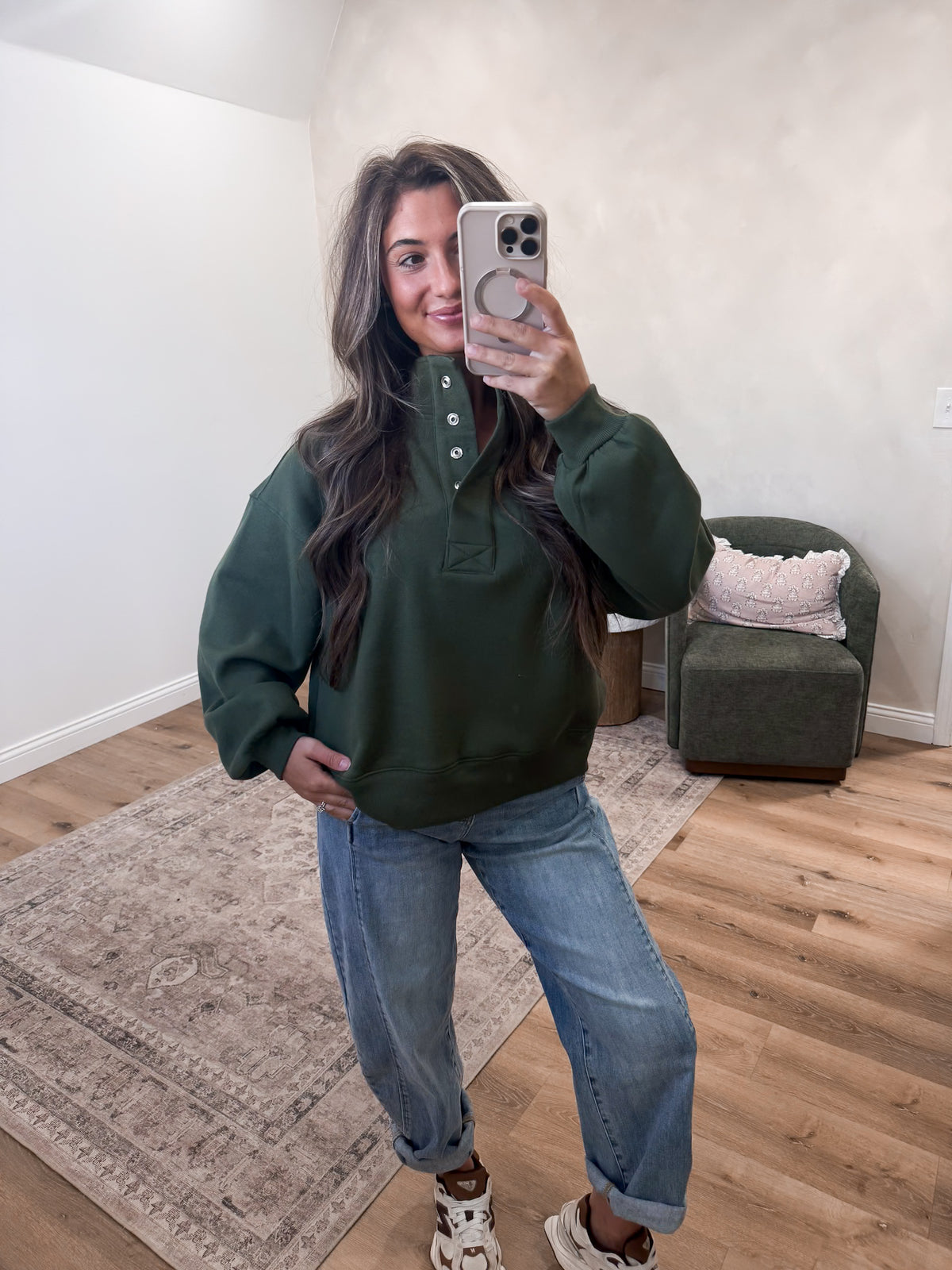 Quick Decisions Half Button Pullover - army green