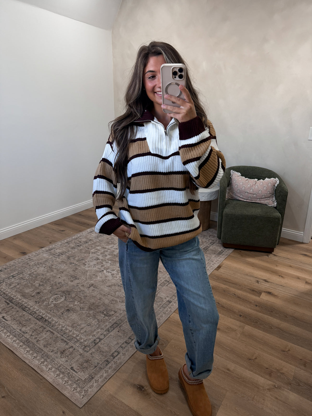 Walnut Stripe Knit Quarterzip