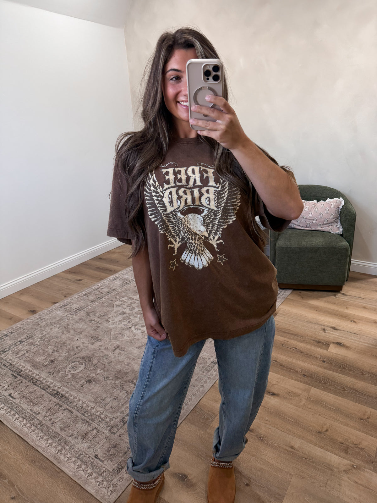 Vintage Free Bird Graphic - dark brown