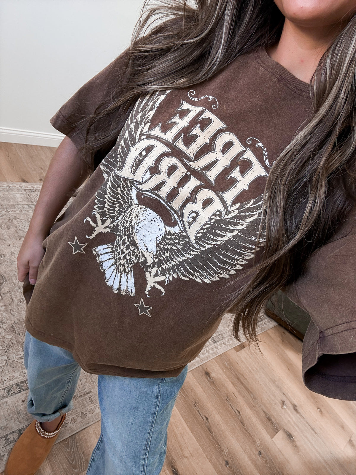 Vintage Free Bird Graphic - dark brown