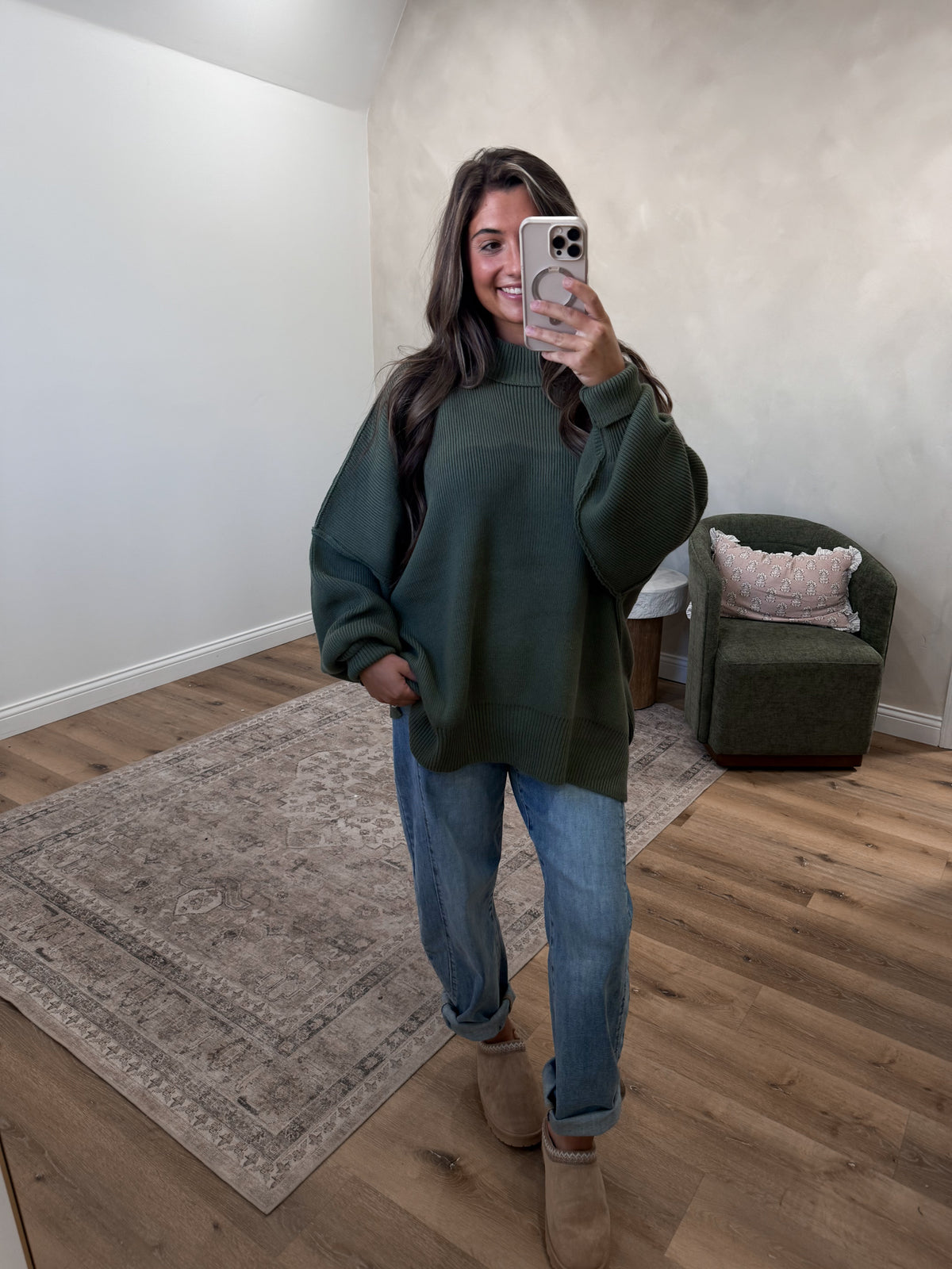 Dallas Side Slit Oversized Sweater - olive
