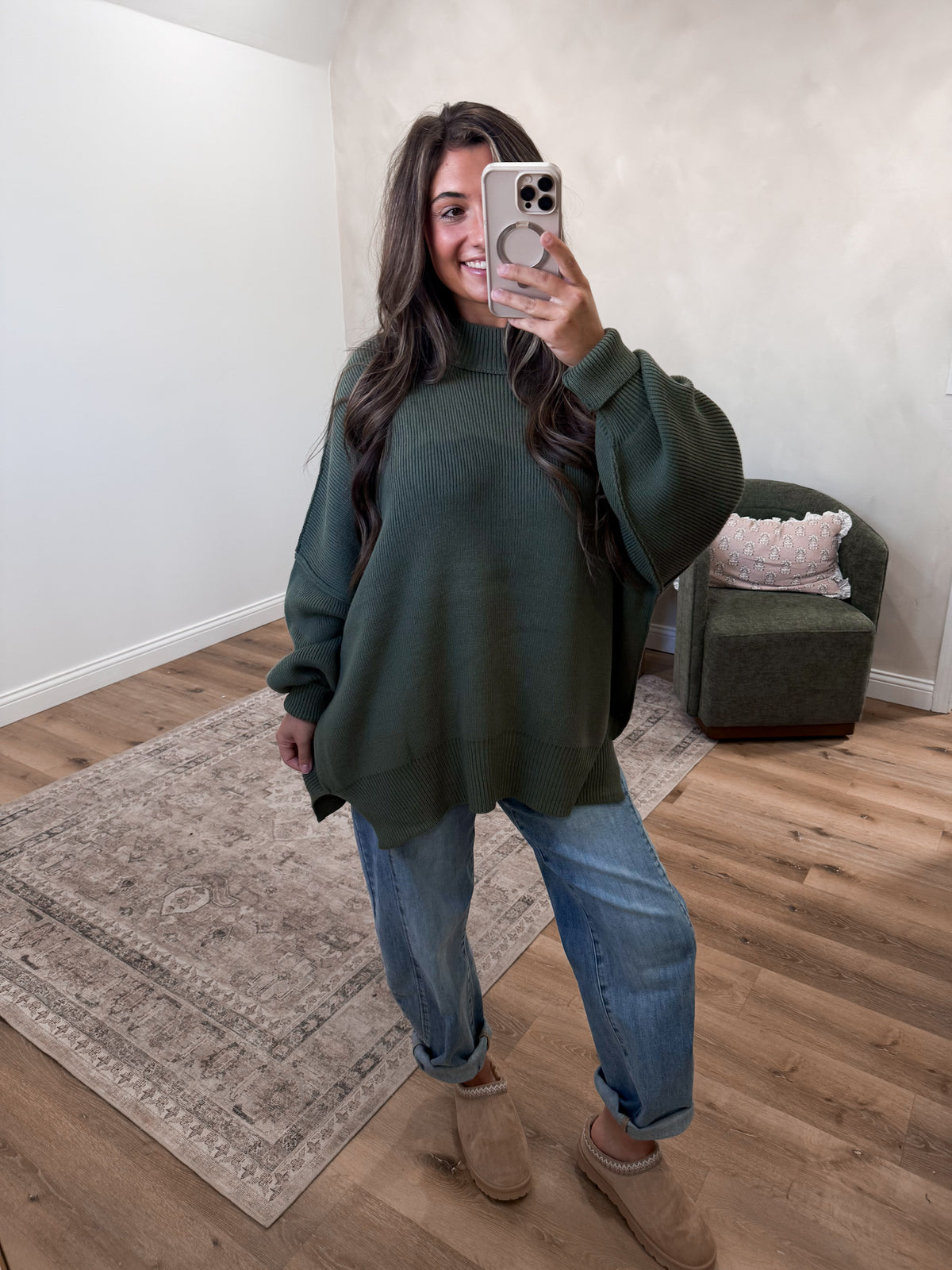 Dallas Side Slit Oversized Sweater - olive
