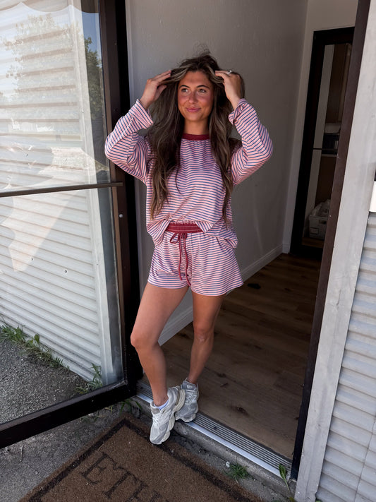 The Long Sleeve Lydia Striped Casual Set - soft mauve/blue *PREORDER FOR 9/10 OR BEFORE ORDER INDIVIDUALLY*