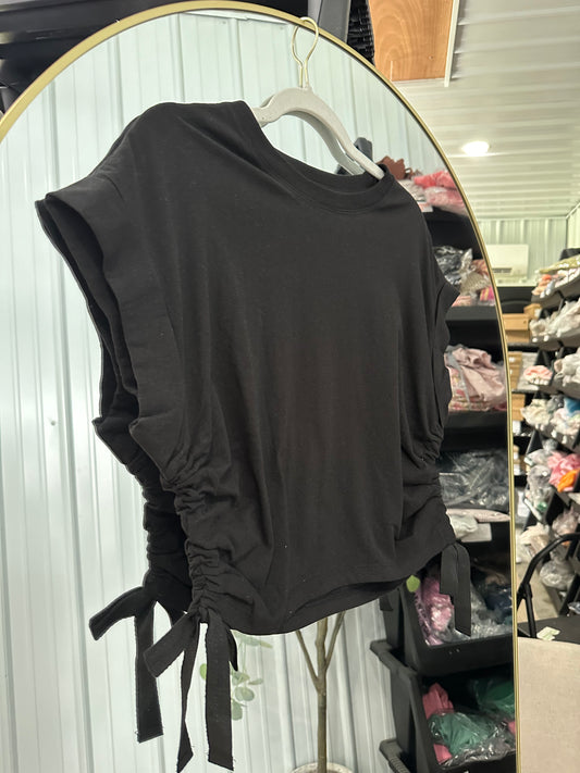 Side Tie Boxy Tee- Black