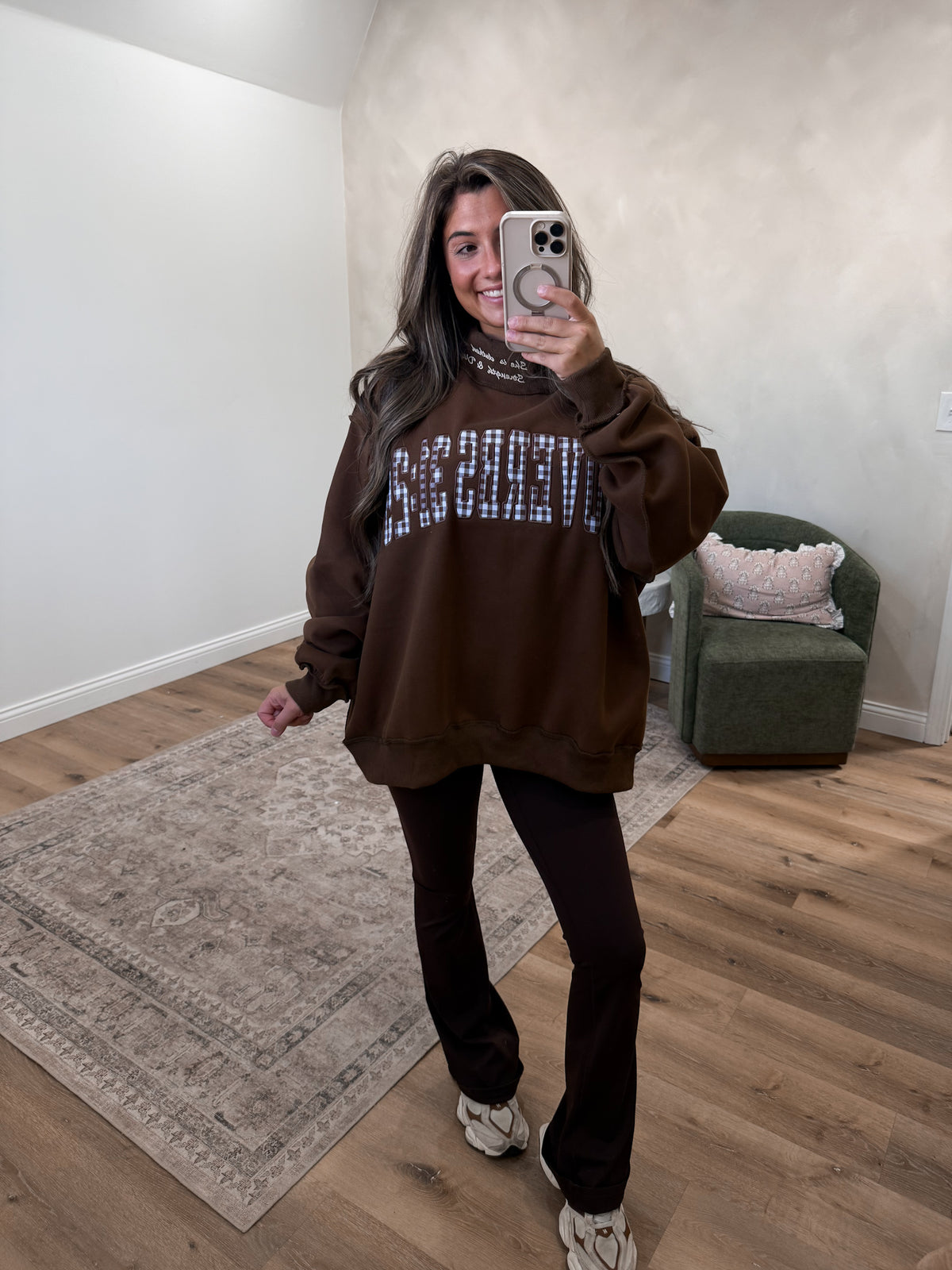 Proverbs 31:25 Mock Neck Pullover - brown