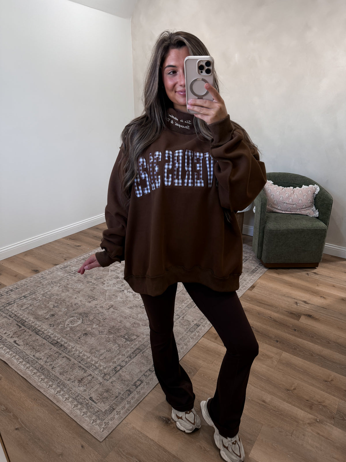 Proverbs 31:25 Mock Neck Pullover - brown