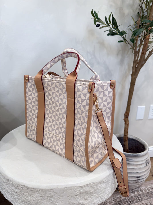 Polly Plaid Tote/Crossbody Bag - white