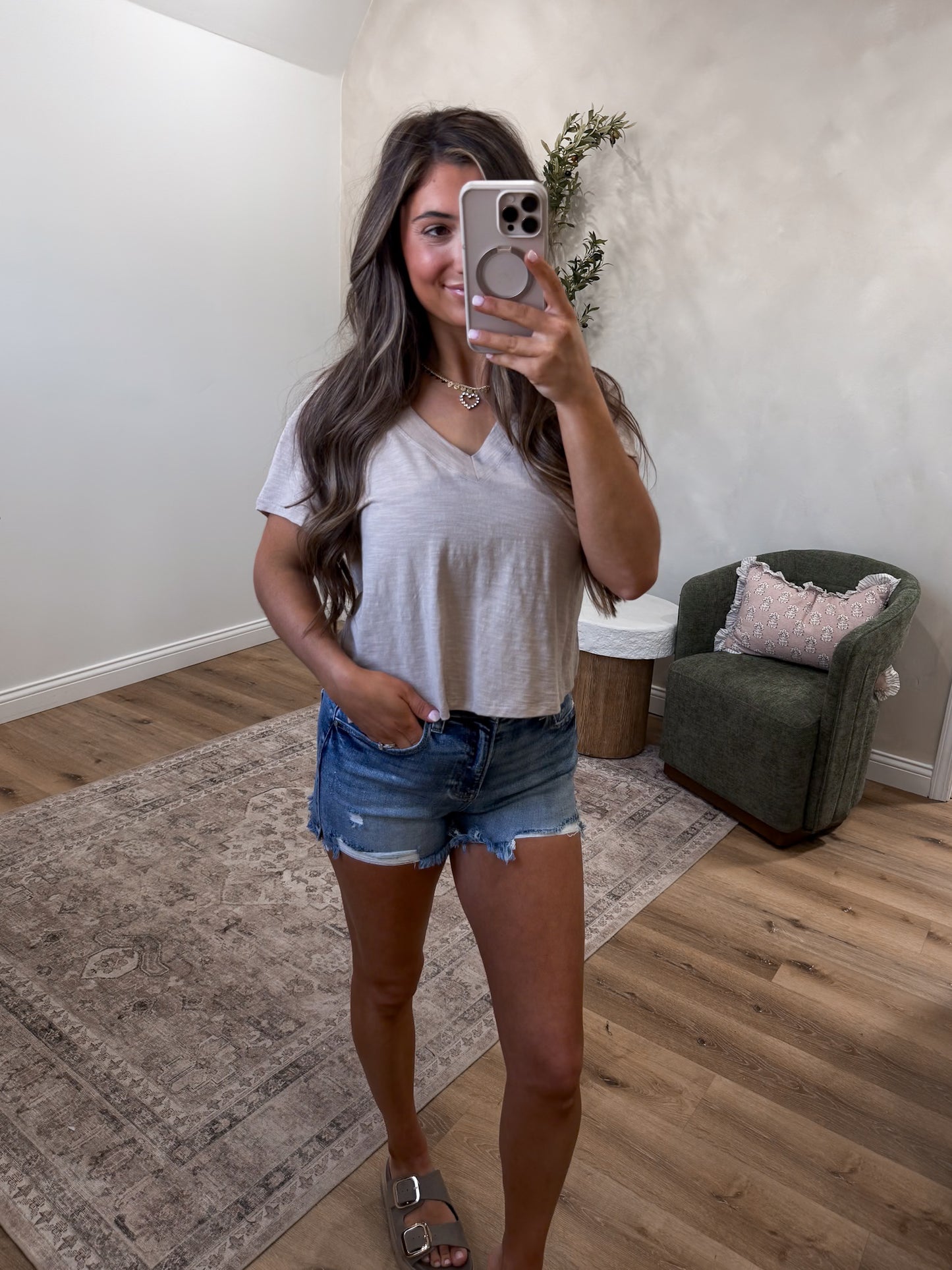 Erika V-Neck Baby Tee - oatmeal