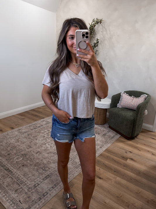 Erika V-Neck Baby Tee - oatmeal