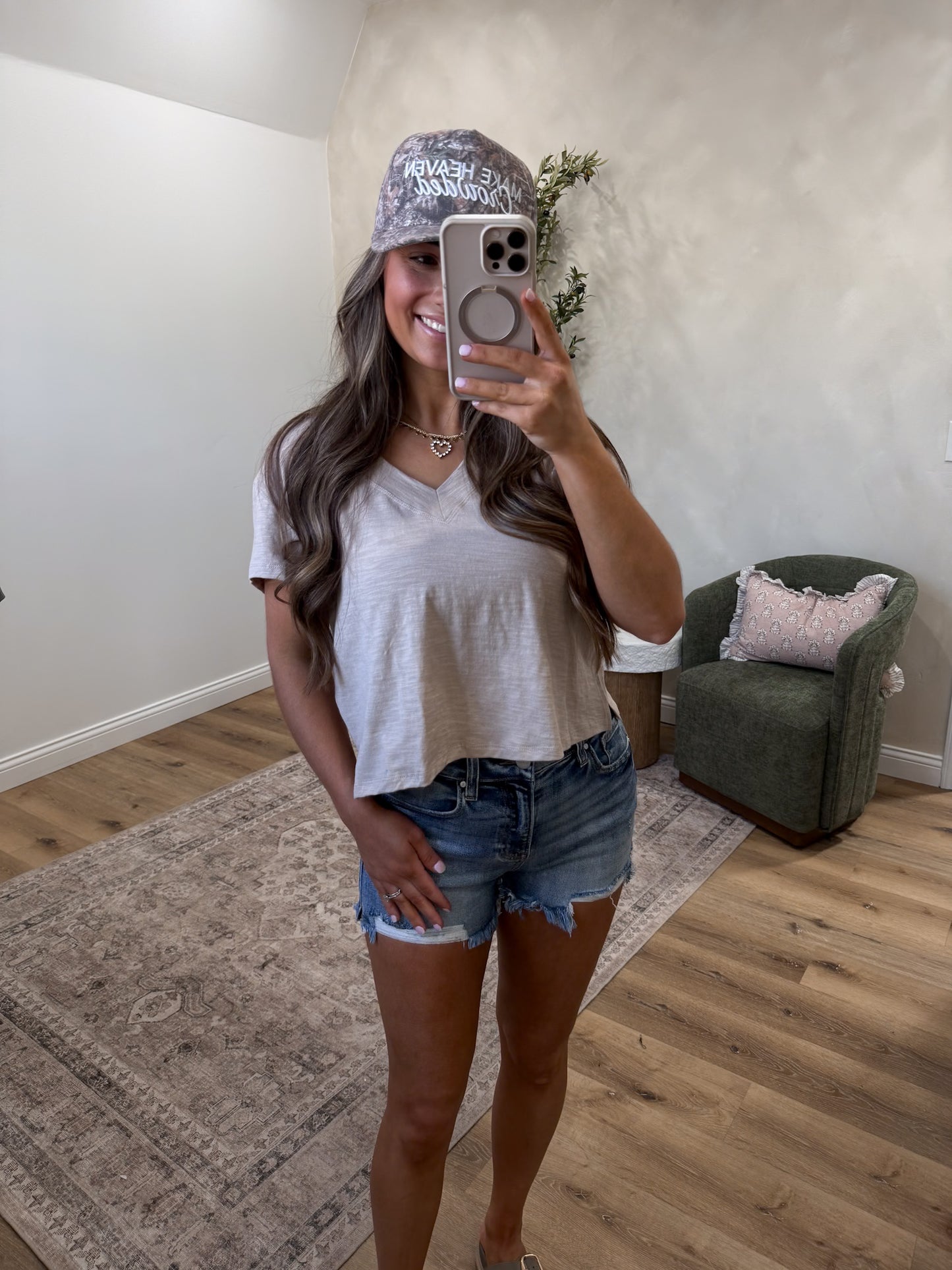 Erika V-Neck Baby Tee - oatmeal