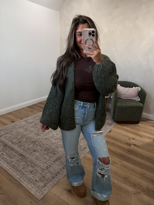 Comfort Club Chunky Knit Cardigan - olive
