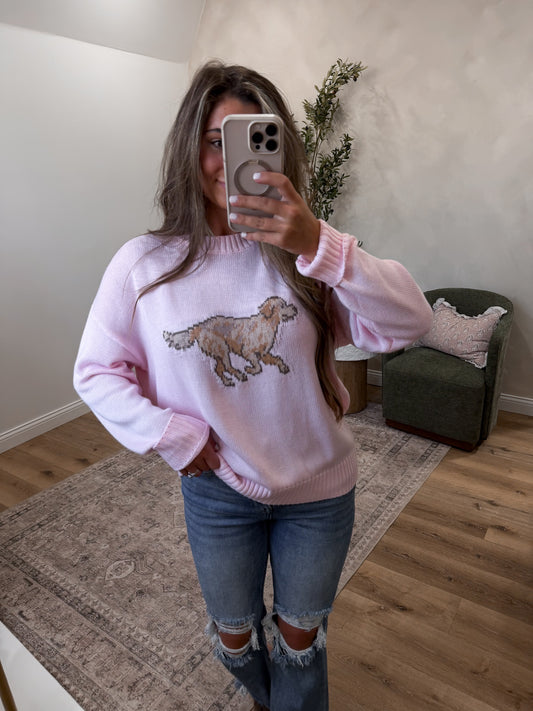 Golden Retriever Knit Sweater - light pink