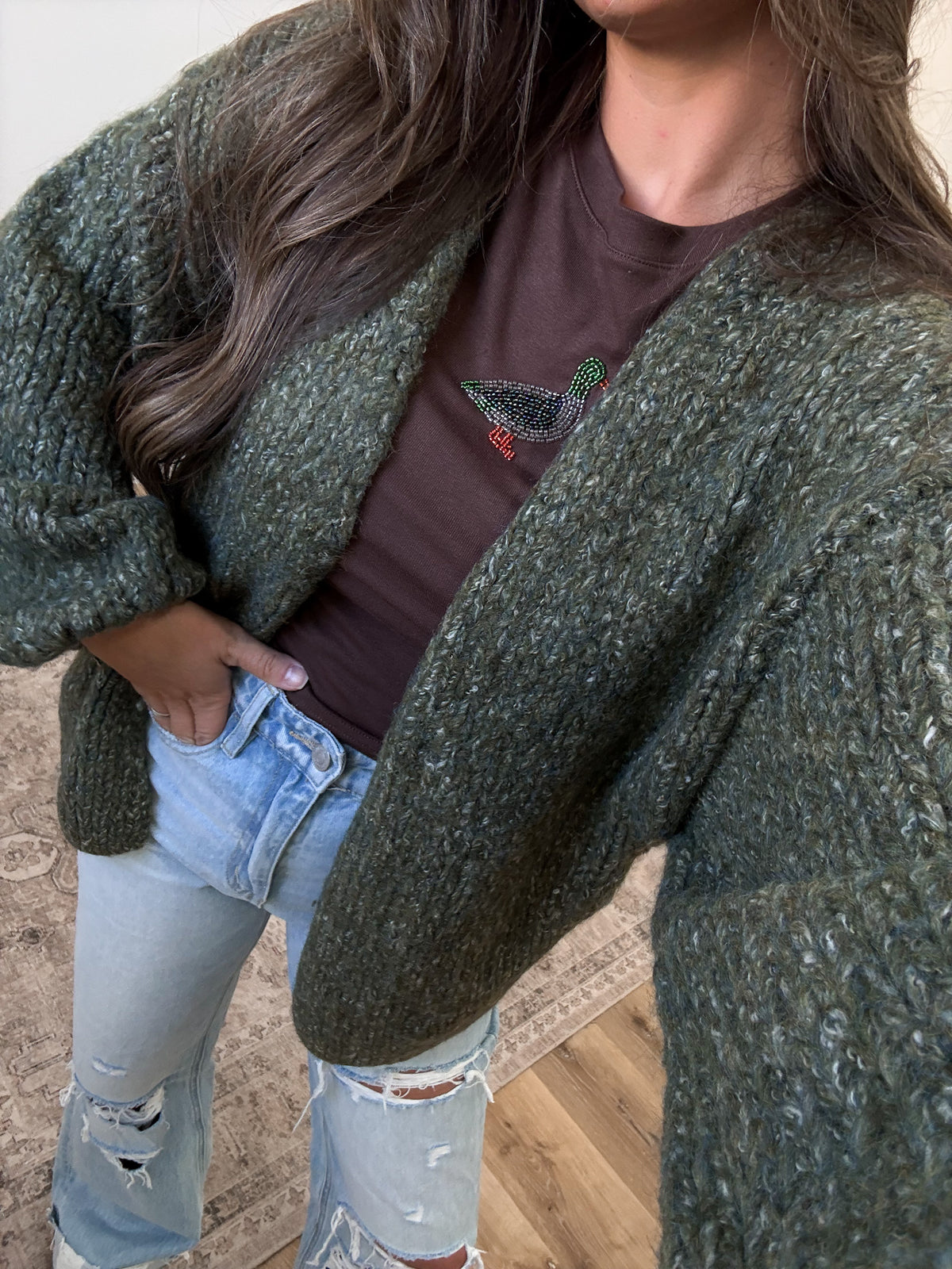 Comfort Club Chunky Knit Cardigan - olive