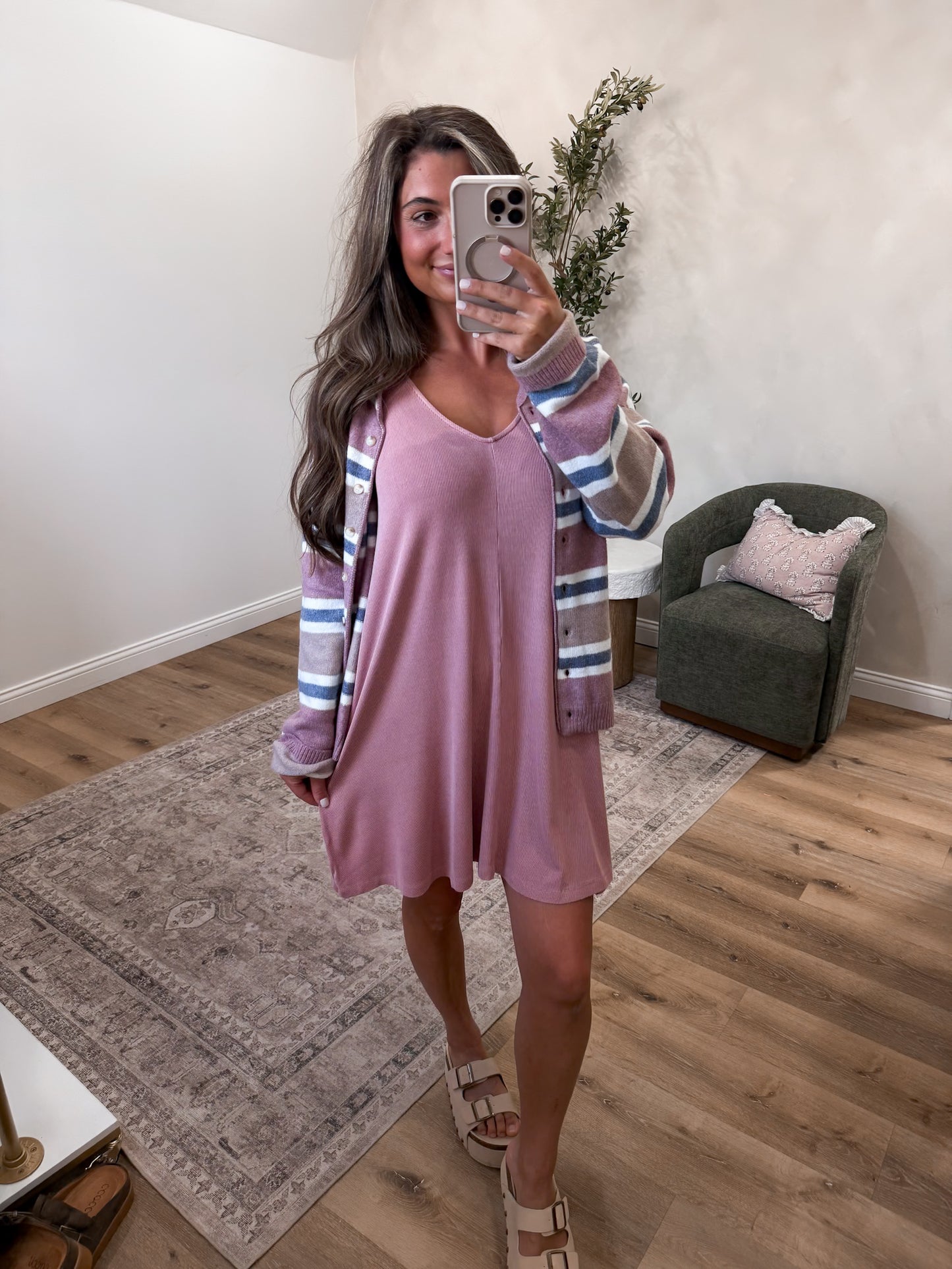 Lovely Layers Striped Soft Cardigan - mauve multi