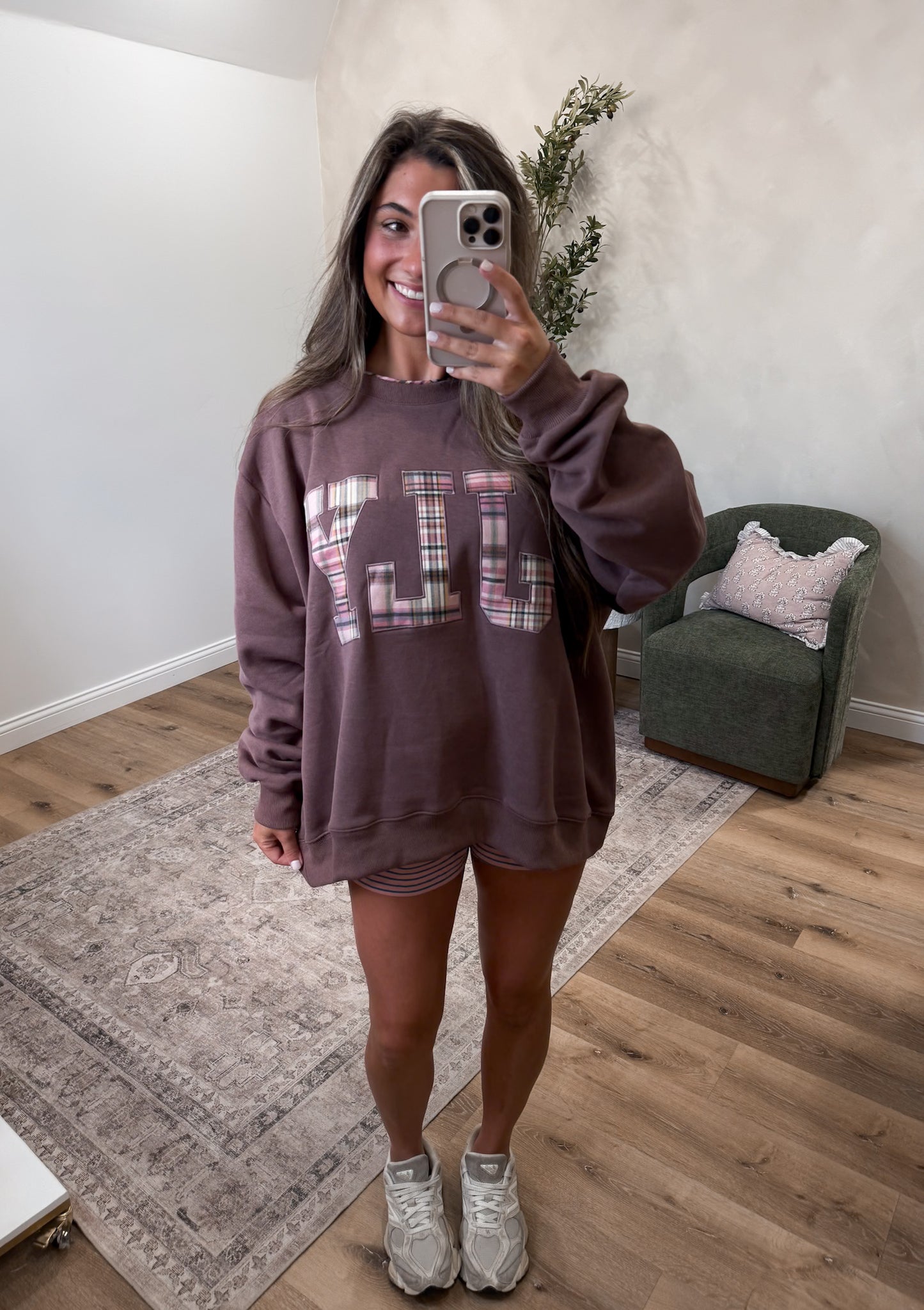JLY Plaid Varsity Pullover - brown